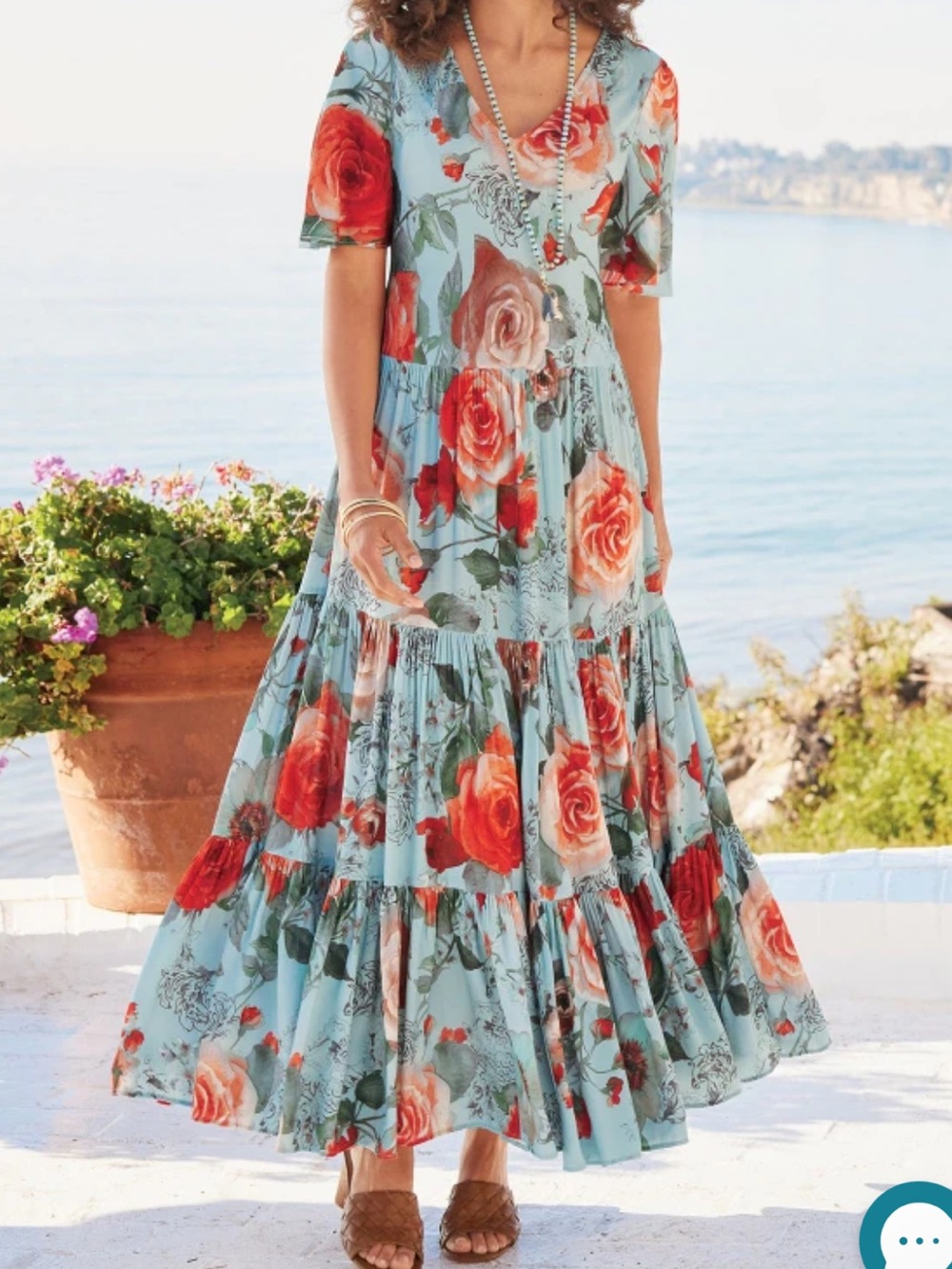 Soft Surroundings First Blooms MaxiDress Porcelain Rose Floral Size Large - Picture 2 of 15